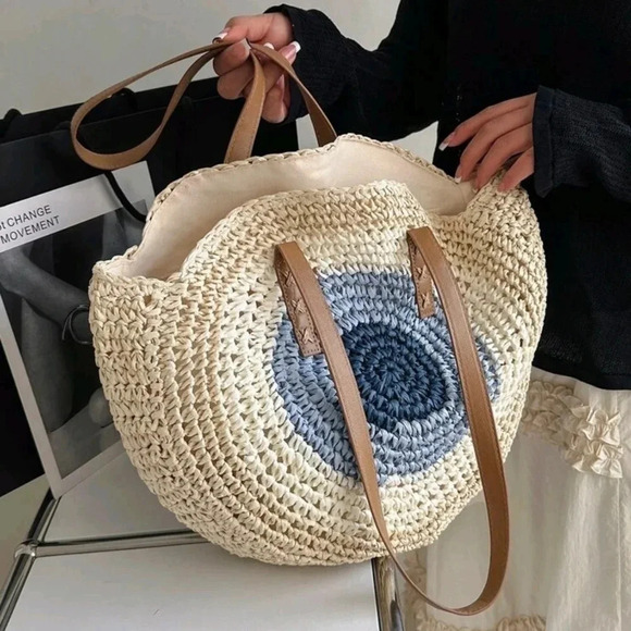 Fashionable, Minimalist, Casual, Colorblock Straw Bag - Picture 1 of 6
